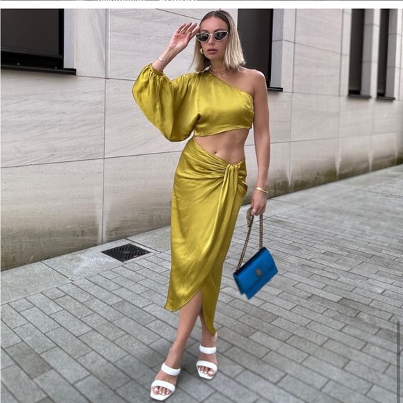 ZARA SATIN EFFECT ASYMMETRIC DRESS - Picture 6 of 13